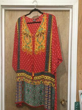 Anadas Collection hippie style mini dress front has tie tassels sizeXL beautiful